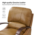 Sillón Reclinable Individual de Piel Genuina Negro / Multicolor con Respaldo Abatible y Brazos de Madera