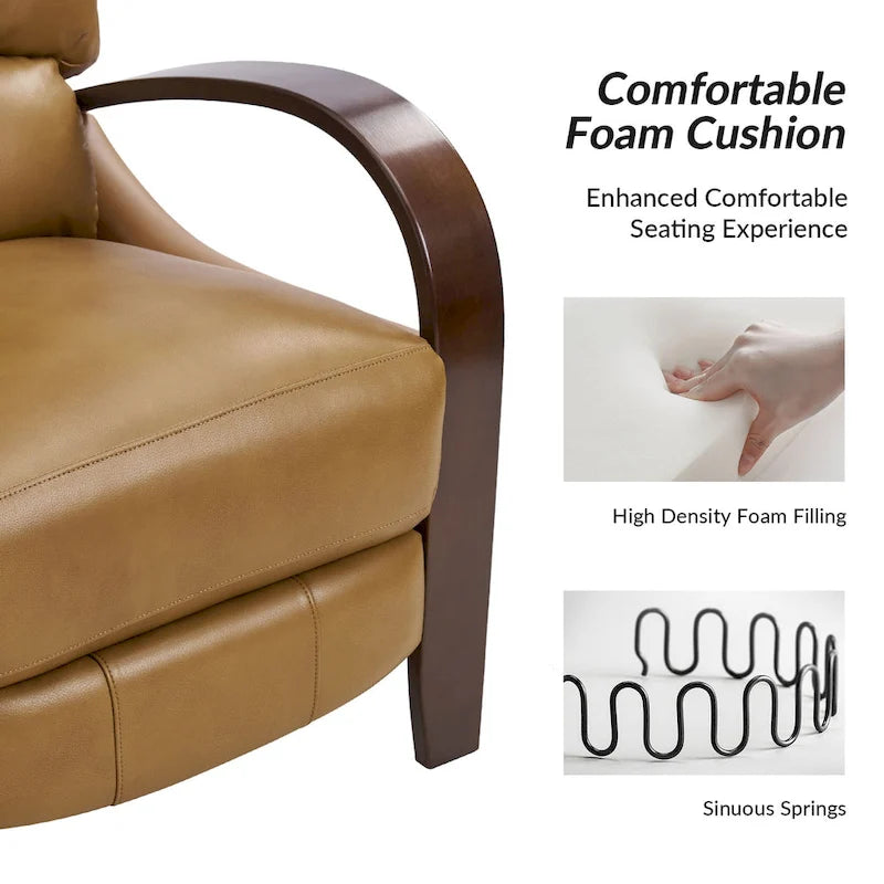 Sillón Reclinable Individual de Piel Genuina Negro / Multicolor con Respaldo Abatible y Brazos de Madera