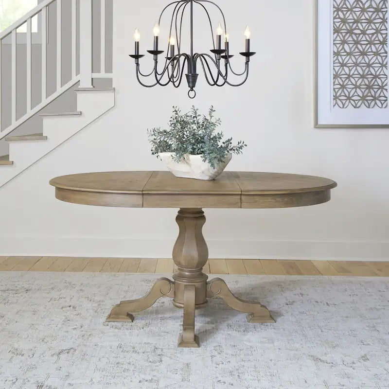 Mesa de comedor redonda de pedestal Magnolia Manor con extensiones expandibles - 2 acabados