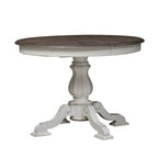 Mesa de comedor redonda de pedestal Magnolia Manor con extensiones expandibles - 2 acabados