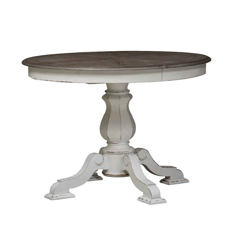 Mesa de comedor redonda de pedestal Magnolia Manor con extensiones expandibles - 2 acabados