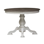 Mesa de comedor redonda de pedestal Magnolia Manor con extensiones expandibles - 2 acabados