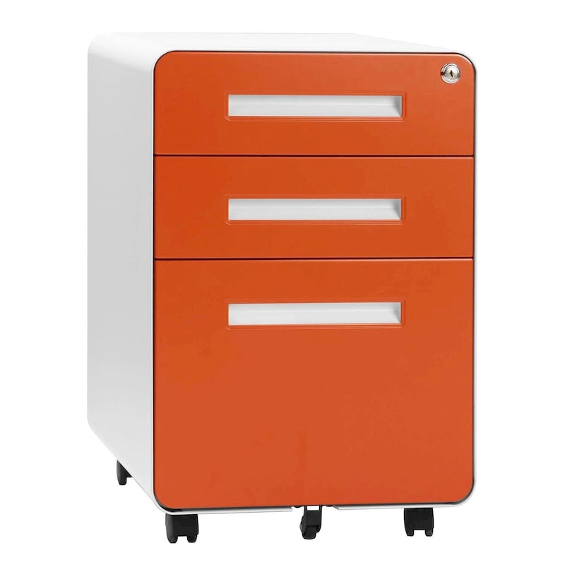 Archivador metálico vertical de 3 cajones con ruedas | Negro, naranja, azul, blanco, rosa, gris | 1 persona