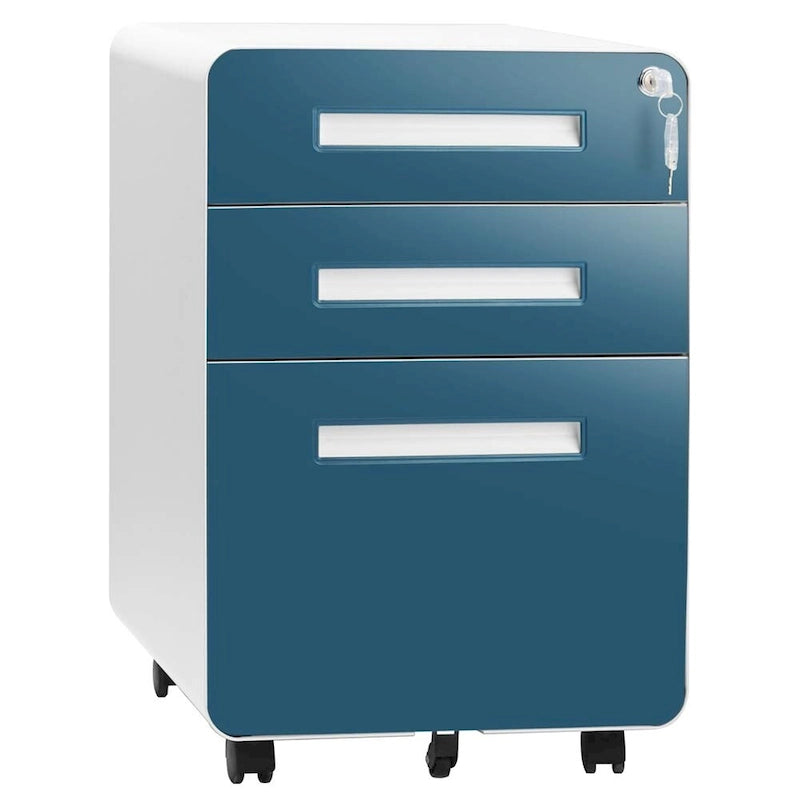 Archivador metálico vertical de 3 cajones con ruedas | Negro, naranja, azul, blanco, rosa, gris | 1 persona