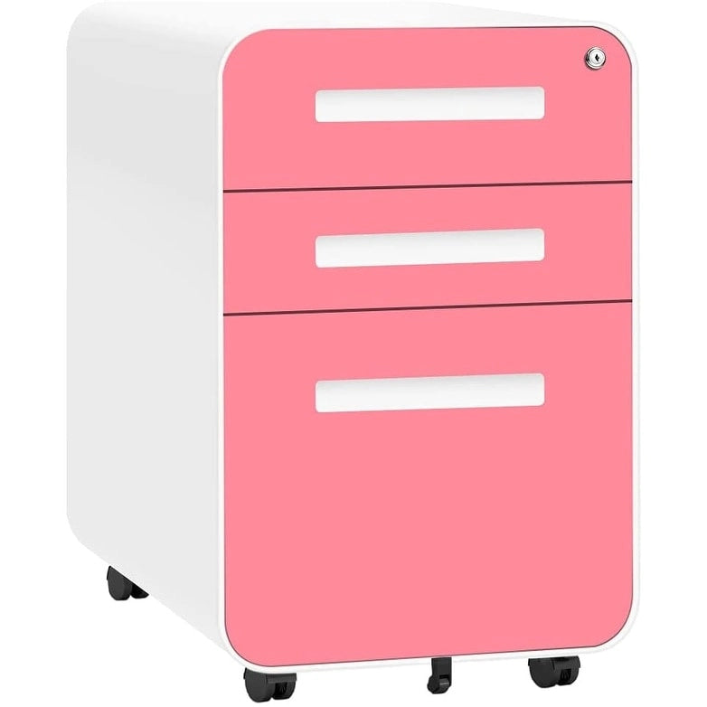Archivador metálico vertical de 3 cajones con ruedas | Negro, naranja, azul, blanco, rosa, gris | 1 persona