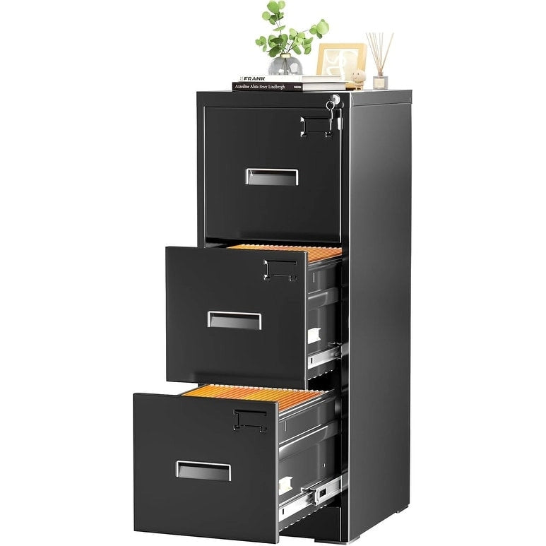 Archivador metálico vertical de 3 cajones con ruedas | Negro, naranja, azul, blanco, rosa, gris | 1 persona
