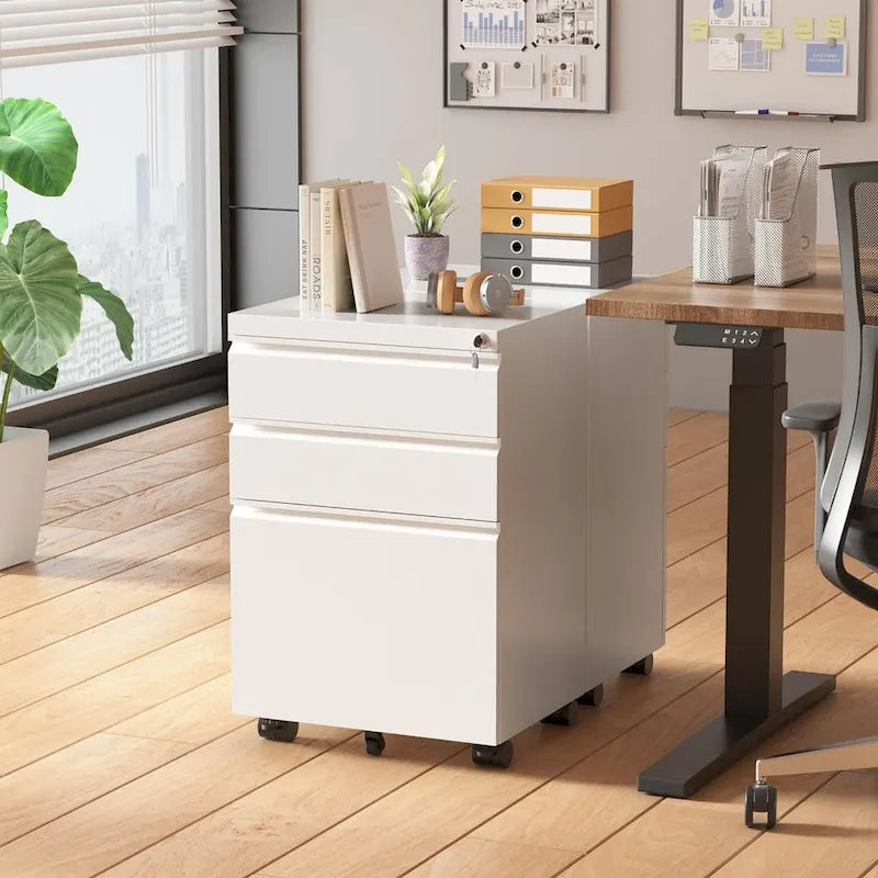 Archivador metálico vertical de 3 cajones con ruedas | Negro, naranja, azul, blanco, rosa, gris | 1 persona