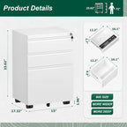 Archivador metálico vertical de 3 cajones con ruedas | Negro, naranja, azul, blanco, rosa, gris | 1 persona