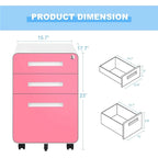 Archivador metálico vertical de 3 cajones con ruedas | Negro, naranja, azul, blanco, rosa, gris | 1 persona