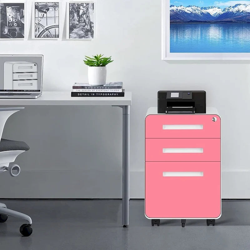 Archivador metálico vertical de 3 cajones con ruedas | Negro, naranja, azul, blanco, rosa, gris | 1 persona