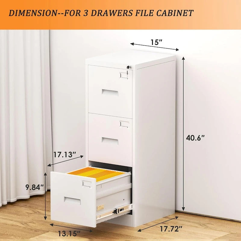 Archivador metálico vertical de 3 cajones con ruedas | Negro, naranja, azul, blanco, rosa, gris | 1 persona