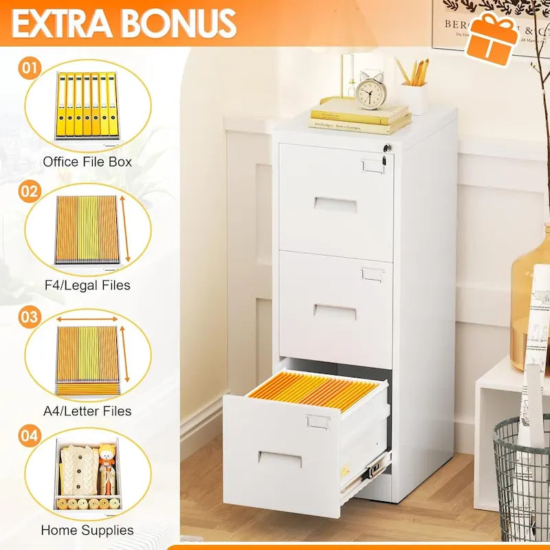 Archivador metálico vertical de 3 cajones con ruedas | Negro, naranja, azul, blanco, rosa, gris | 1 persona