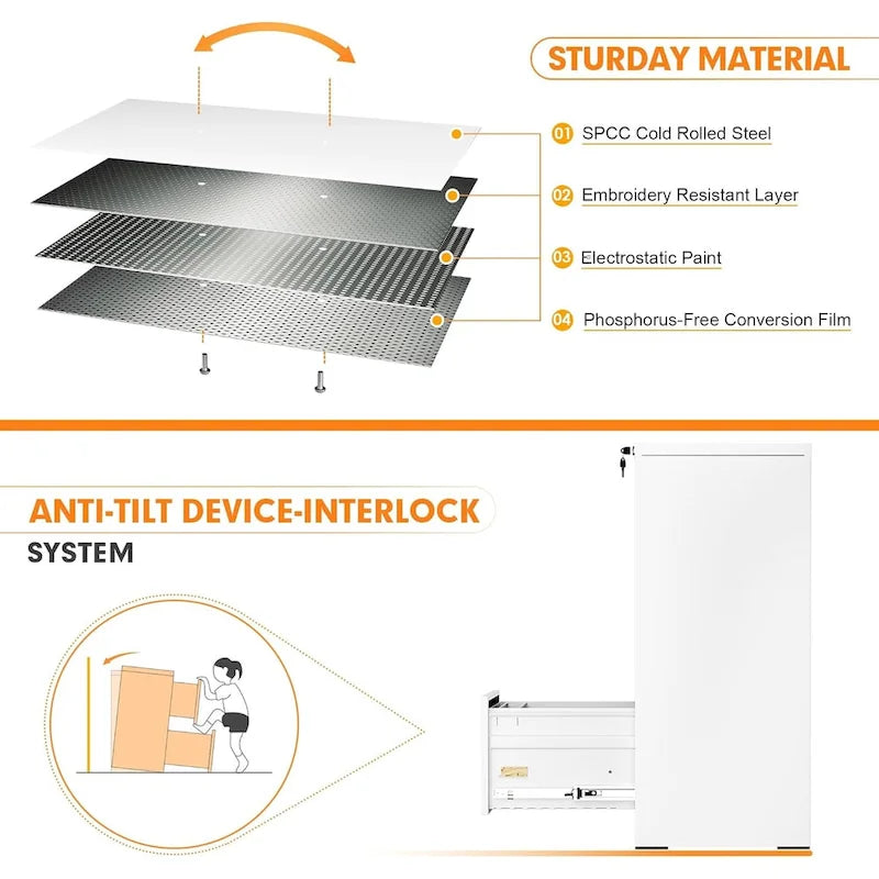 Archivador metálico vertical de 3 cajones con ruedas | Negro, naranja, azul, blanco, rosa, gris | 1 persona