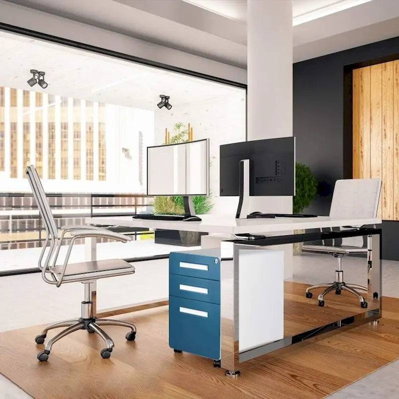 Archivador metálico vertical de 3 cajones con ruedas | Negro, naranja, azul, blanco, rosa, gris | 1 persona