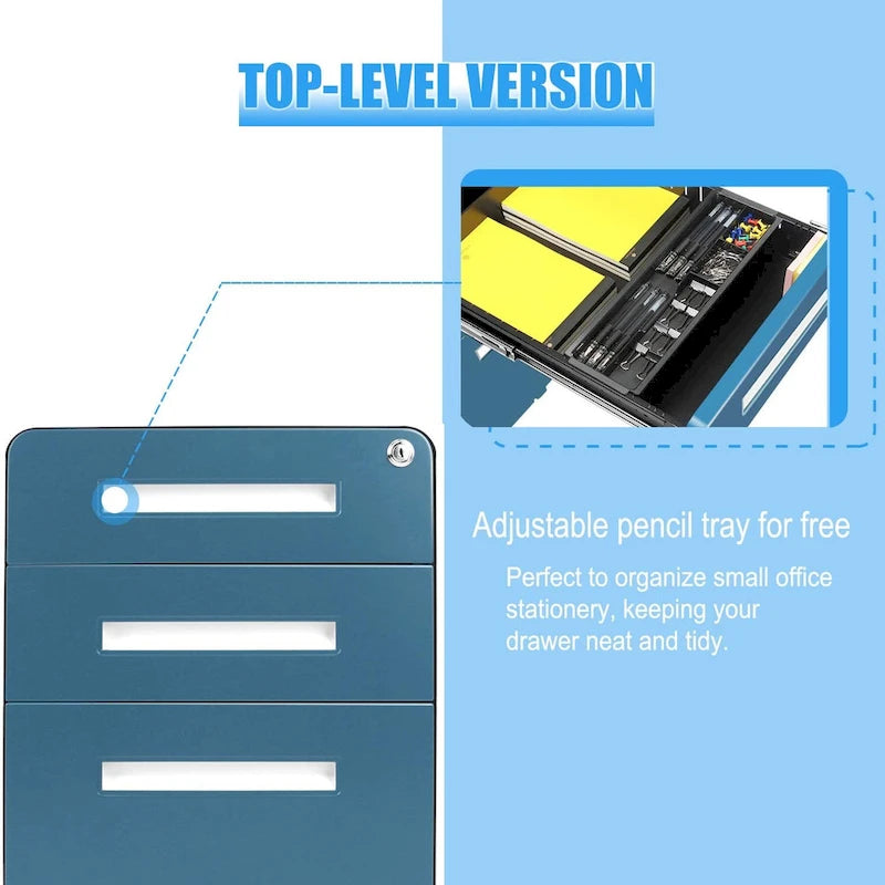 Archivador metálico vertical de 3 cajones con ruedas | Negro, naranja, azul, blanco, rosa, gris | 1 persona