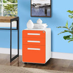 Archivador metálico vertical de 3 cajones con ruedas | Negro, naranja, azul, blanco, rosa, gris | 1 persona