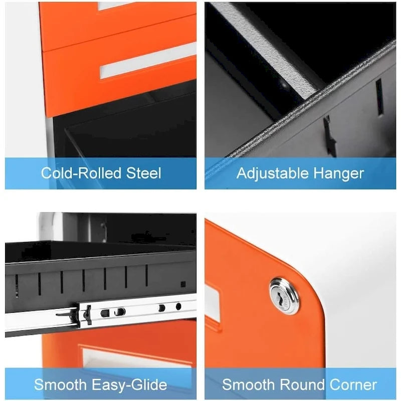 Archivador metálico vertical de 3 cajones con ruedas | Negro, naranja, azul, blanco, rosa, gris | 1 persona