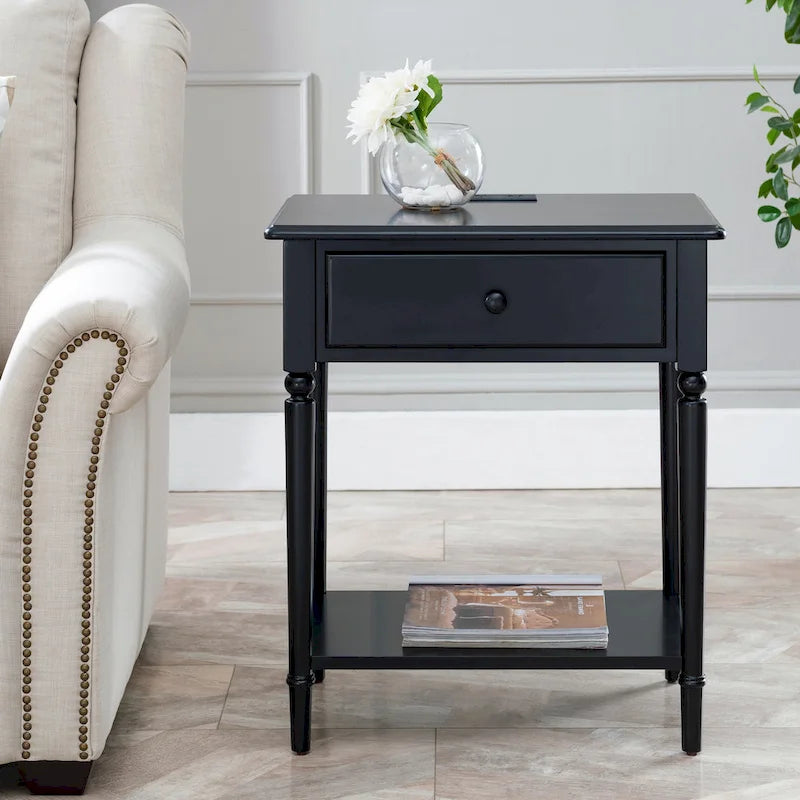 Mesita de noche de 1 cajón, Negro / Blanco / Marrón / Gris / Azul marino, Estilo costero, Para 1 persona