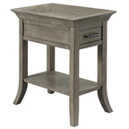 Mesa auxiliar de madera con un cajón y estante inferior, gris humo y cerezo chocolate
