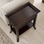 Mesa auxiliar de madera con un cajón y estante inferior, gris humo y cerezo chocolate
