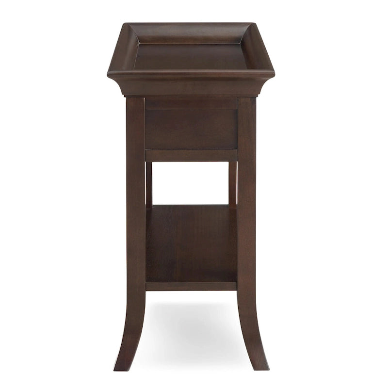 Mesa auxiliar de madera con un cajón y estante inferior, gris humo y cerezo chocolate