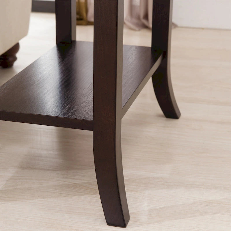 Mesa auxiliar de madera con un cajón y estante inferior, gris humo y cerezo chocolate