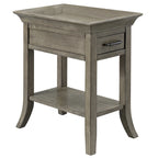 Mesa auxiliar de madera con un cajón y estante inferior, gris humo y cerezo chocolate