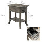 Mesa auxiliar de madera con un cajón y estante inferior, gris humo y cerezo chocolate