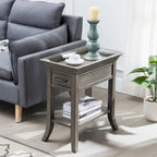 Mesa auxiliar de madera con un cajón y estante inferior, gris humo y cerezo chocolate