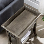 Mesa auxiliar de madera con un cajón y estante inferior, gris humo y cerezo chocolate