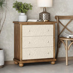 COZAYH Rustic Farmhouse 3-Drawer Nightstand with Leaves Pattern Carved, Vintage French Country Dresser Chest Accent Cabinet