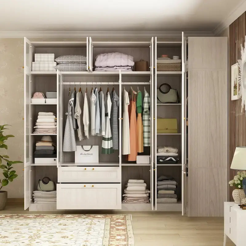 Armario modular con puerta de cristal esmerilado gris claro, armario esquinero en forma de L/U