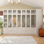 Armario modular con puerta de cristal esmerilado gris claro, armario esquinero en forma de L/U
