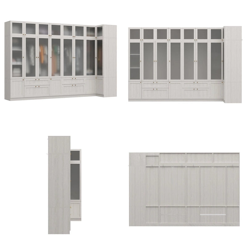 Armario modular con puerta de cristal esmerilado gris claro, armario esquinero en forma de L/U