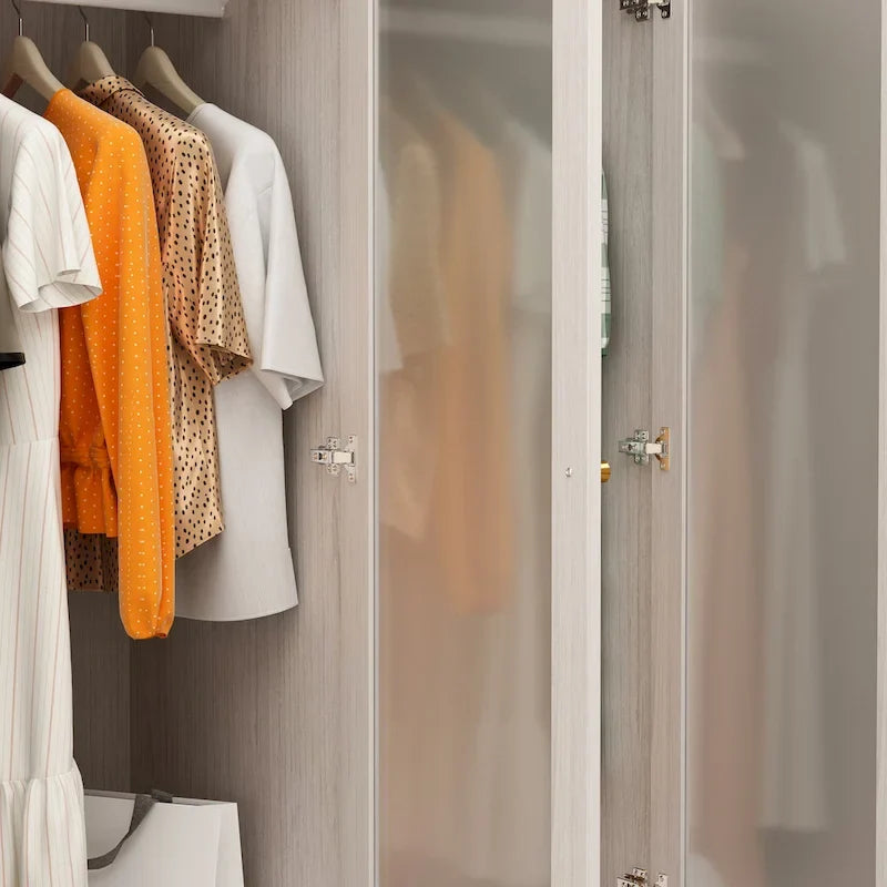 Armario modular con puerta de cristal esmerilado gris claro, armario esquinero en forma de L/U
