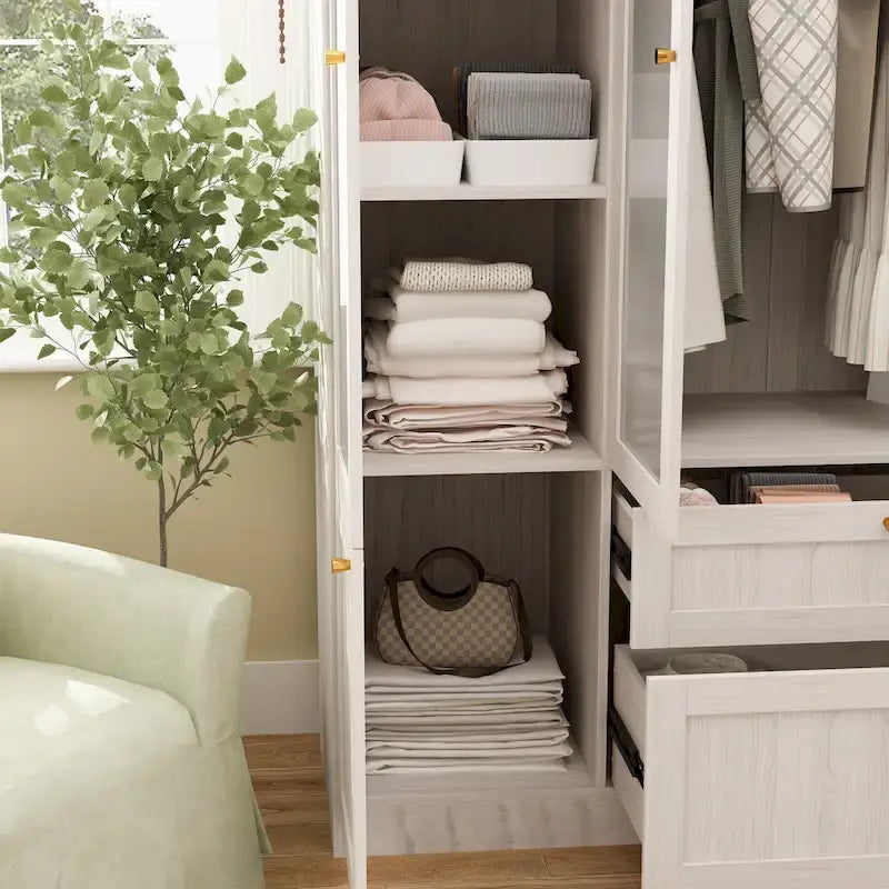 Armario modular con puerta de cristal esmerilado gris claro, armario esquinero en forma de L/U