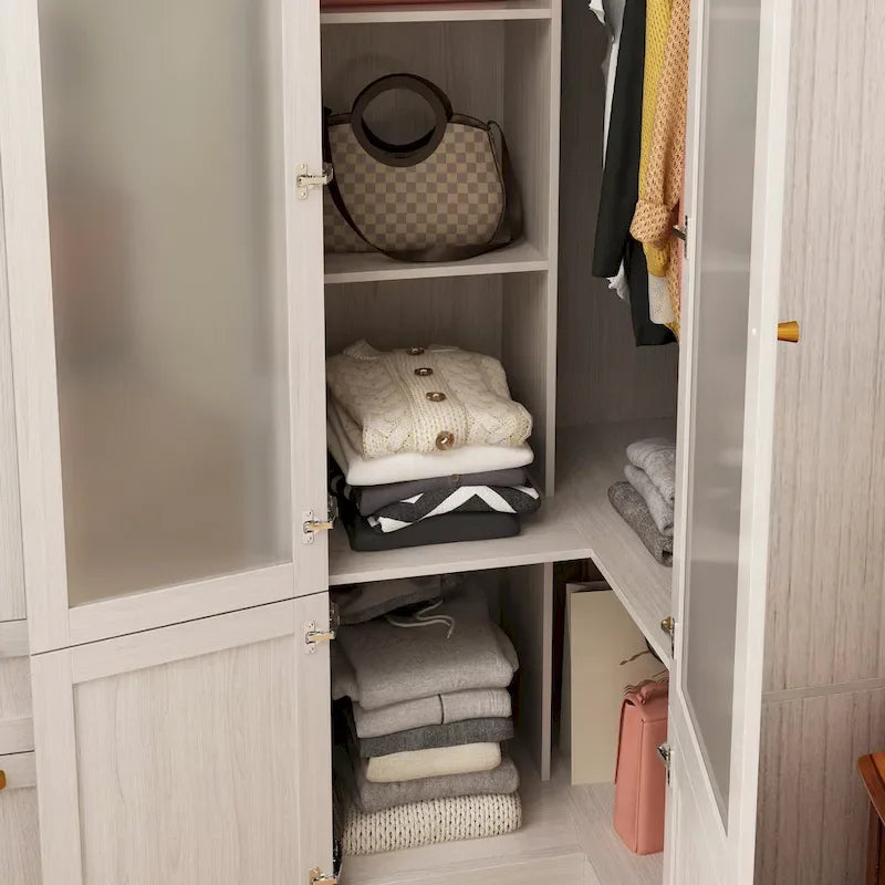 Armario modular con puerta de cristal esmerilado gris claro, armario esquinero en forma de L/U
