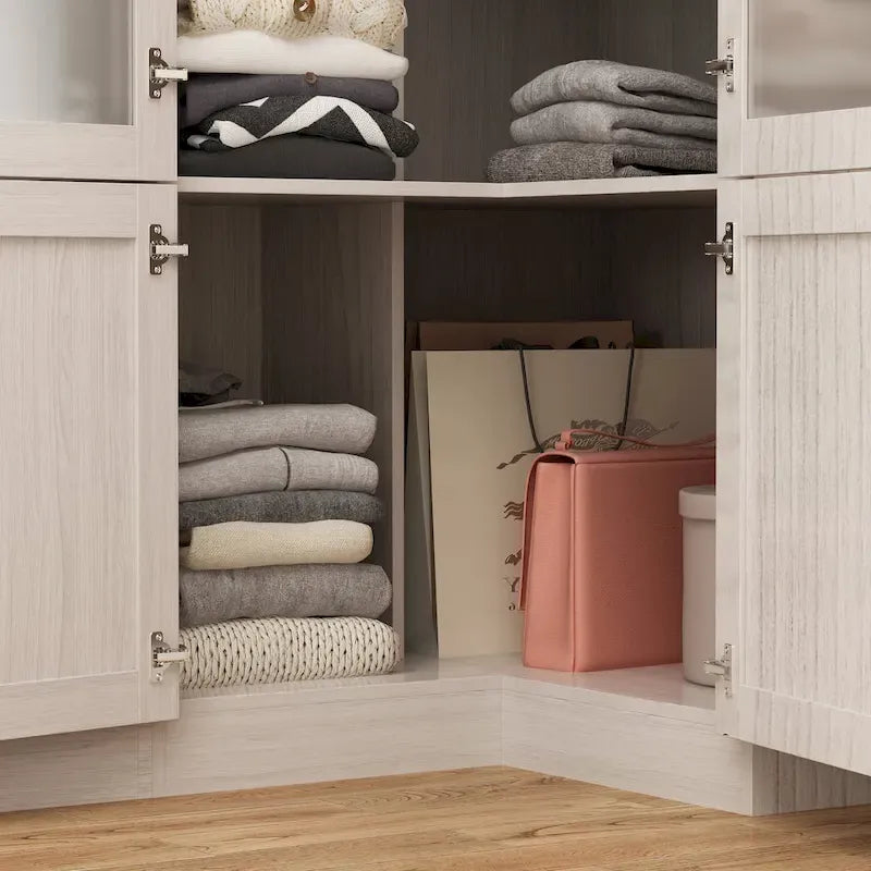 Armario modular con puerta de cristal esmerilado gris claro, armario esquinero en forma de L/U