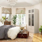 Armario modular con puerta de cristal esmerilado gris claro, armario esquinero en forma de L/U