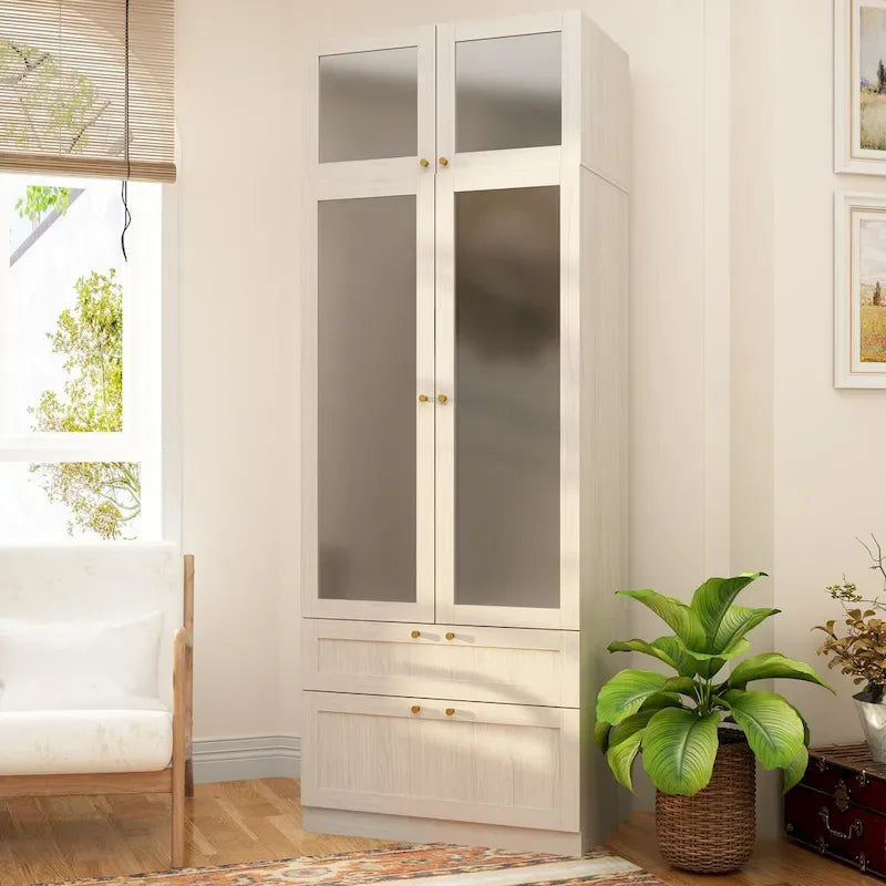 Armario modular con puerta de cristal esmerilado gris claro, armario esquinero en forma de L/U