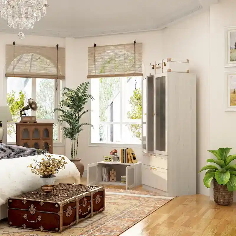 Armario modular con puerta de cristal esmerilado gris claro, armario esquinero en forma de L/U