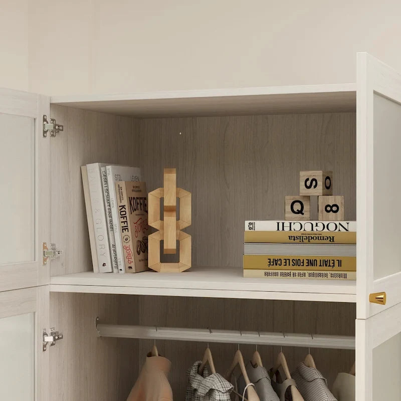 Armario modular con puerta de cristal esmerilado gris claro, armario esquinero en forma de L/U