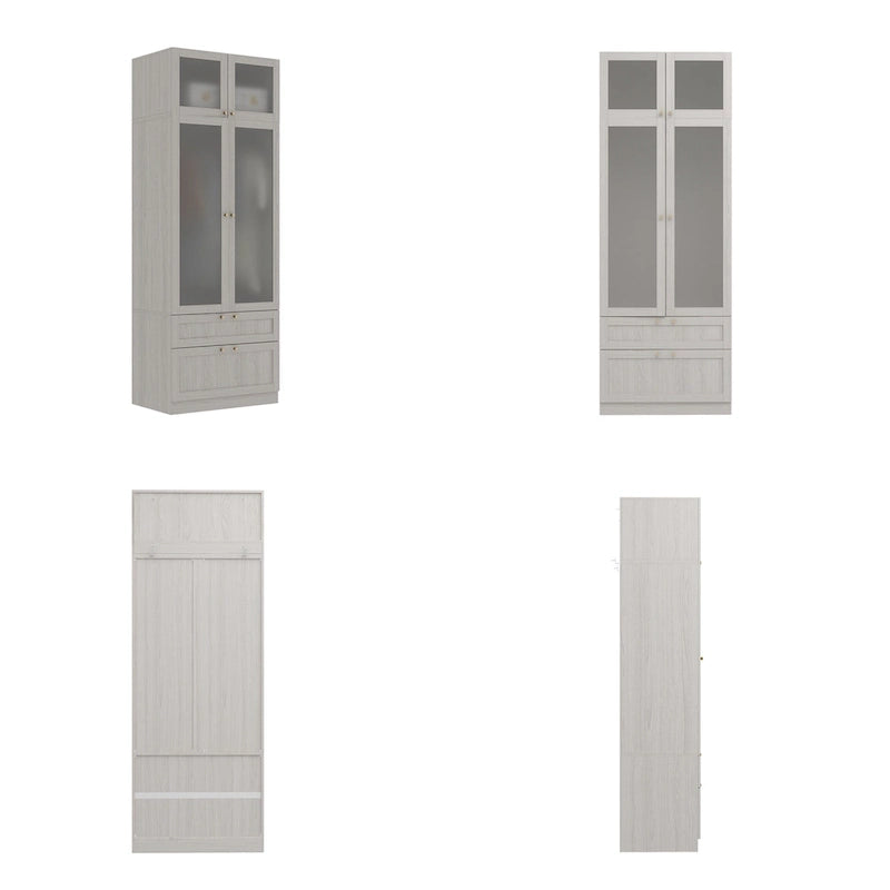 Armario modular con puerta de cristal esmerilado gris claro, armario esquinero en forma de L/U
