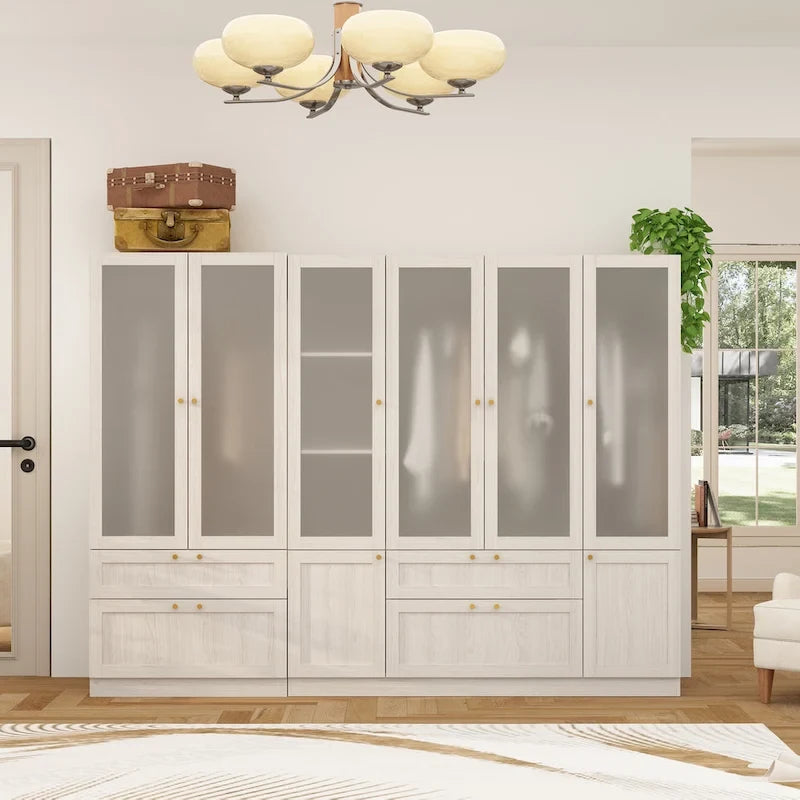 Armario modular con puerta de cristal esmerilado gris claro, armario esquinero en forma de L/U
