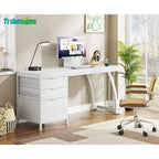Escritorio rústico marrón/blanco con gabinete de 3 cajones
