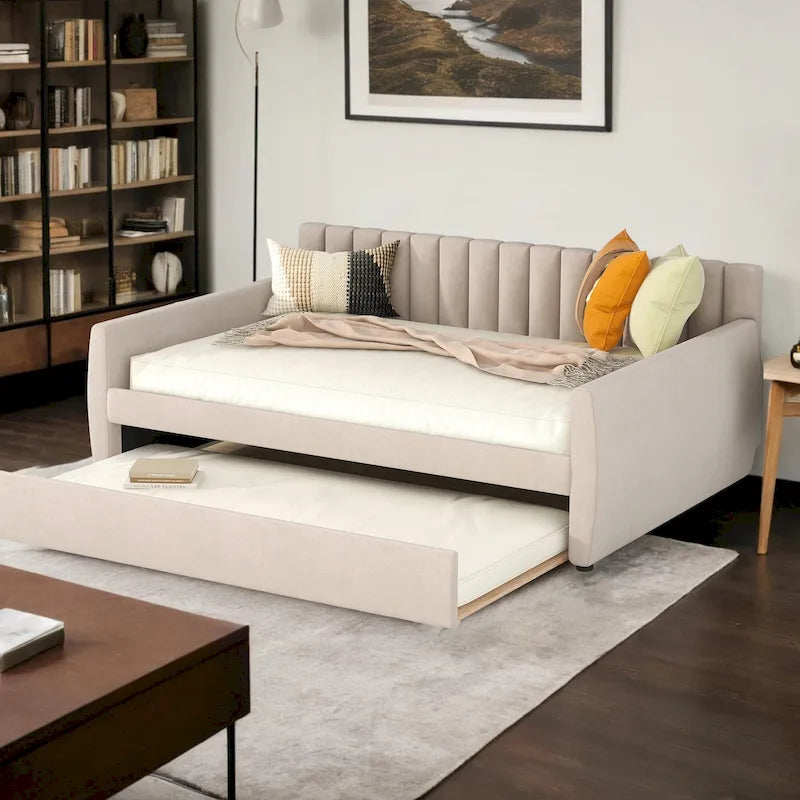 Cama Nido Tapizada con Estructura de Madera y Somier de Láminas