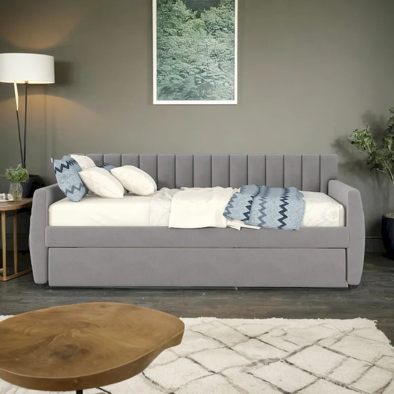 Cama Nido Tapizada con Estructura de Madera y Somier de Láminas