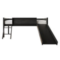 Cama baja tipo loft doble negra/blanca/gris con tobogán, escalera y pizarra, para 1 persona