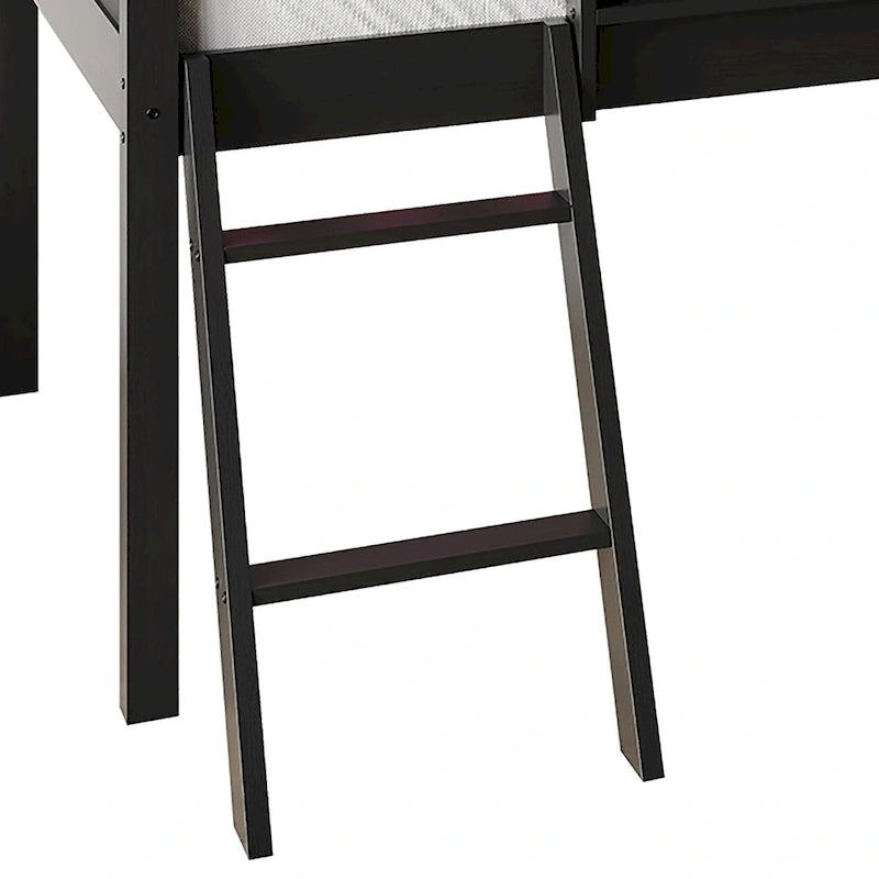 Cama baja tipo loft doble negra/blanca/gris con tobogán, escalera y pizarra, para 1 persona