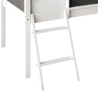 Cama baja tipo loft doble negra/blanca/gris con tobogán, escalera y pizarra, para 1 persona